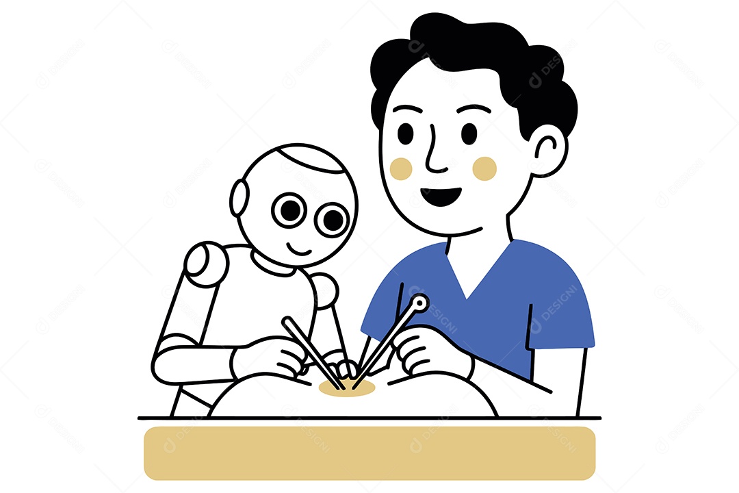 Homem e um Robô Ilustração Vetor EPS + AI