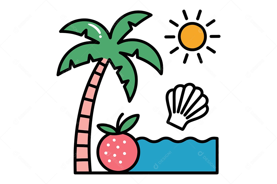 Paisagem de Praia Ilustração Vetor EPS + AI