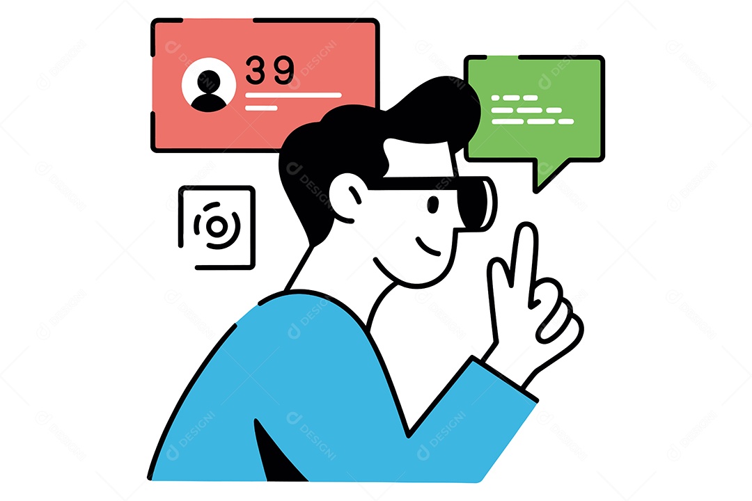 Personagem com Icones Ilustração Vetor EPS + AI