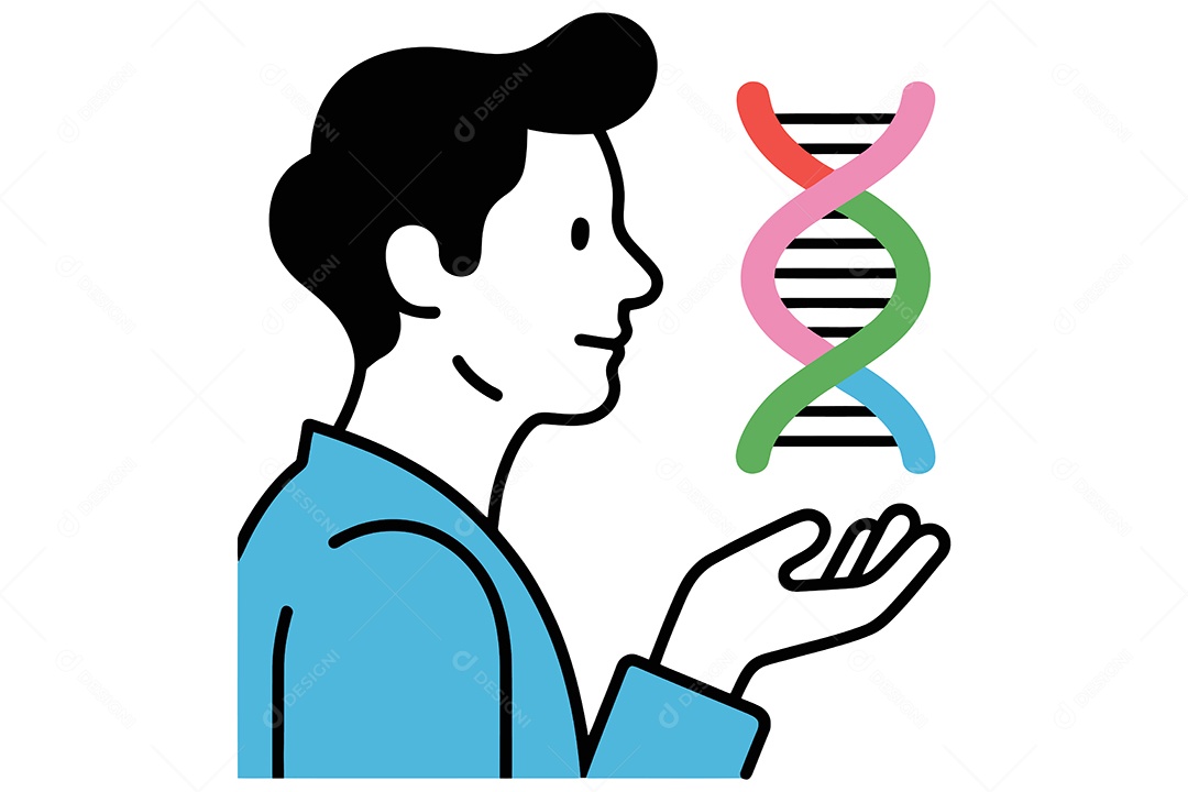 Homem Observando DNA Ilustração Vetor EPS + AI