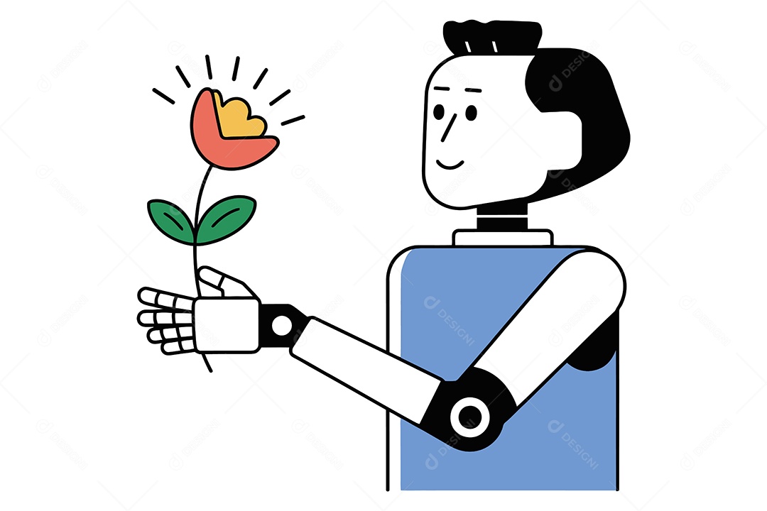 Robô Segurando uma Flor Ilustração Vetor EPS + AI