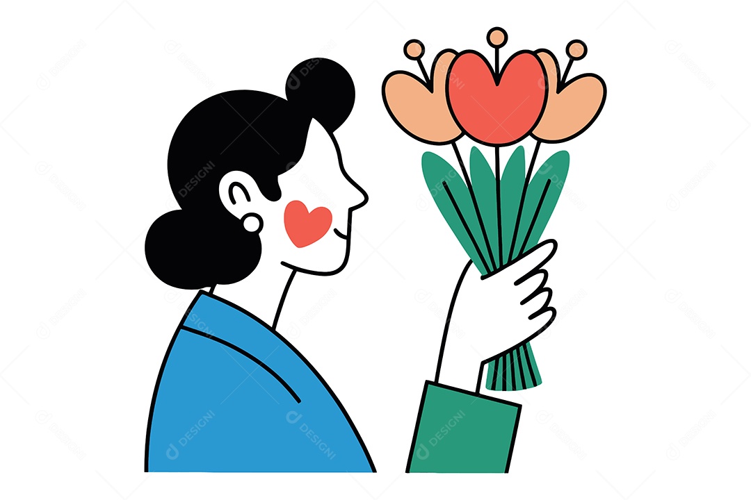 Mulher Segurando Flores Ilustração Vetor EPS + AI