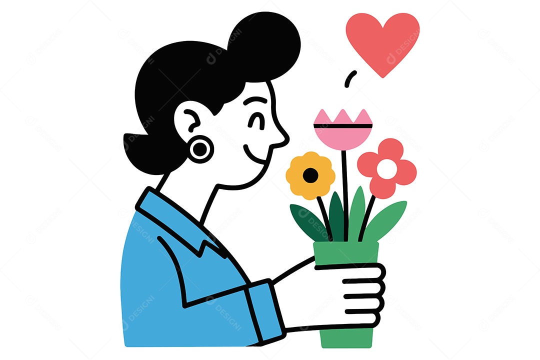 Mulher Segurando Flores Ilustração Vetor EPS + AI