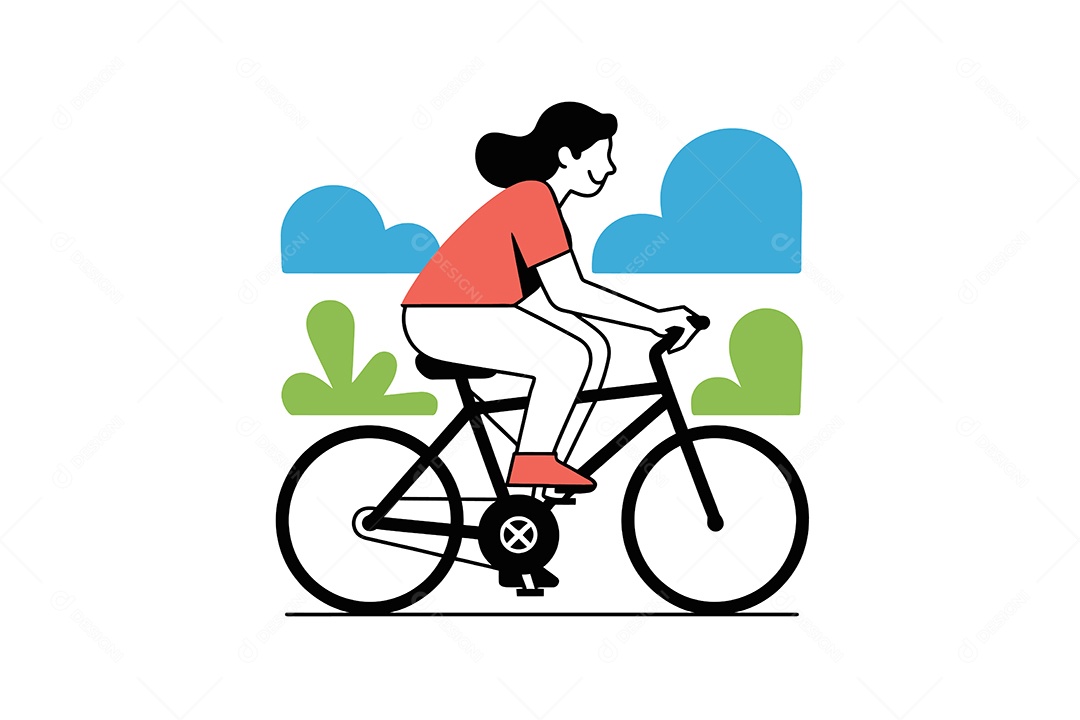 Mulher Andando de Bicicleta Ilustração Vetor EPS + AI