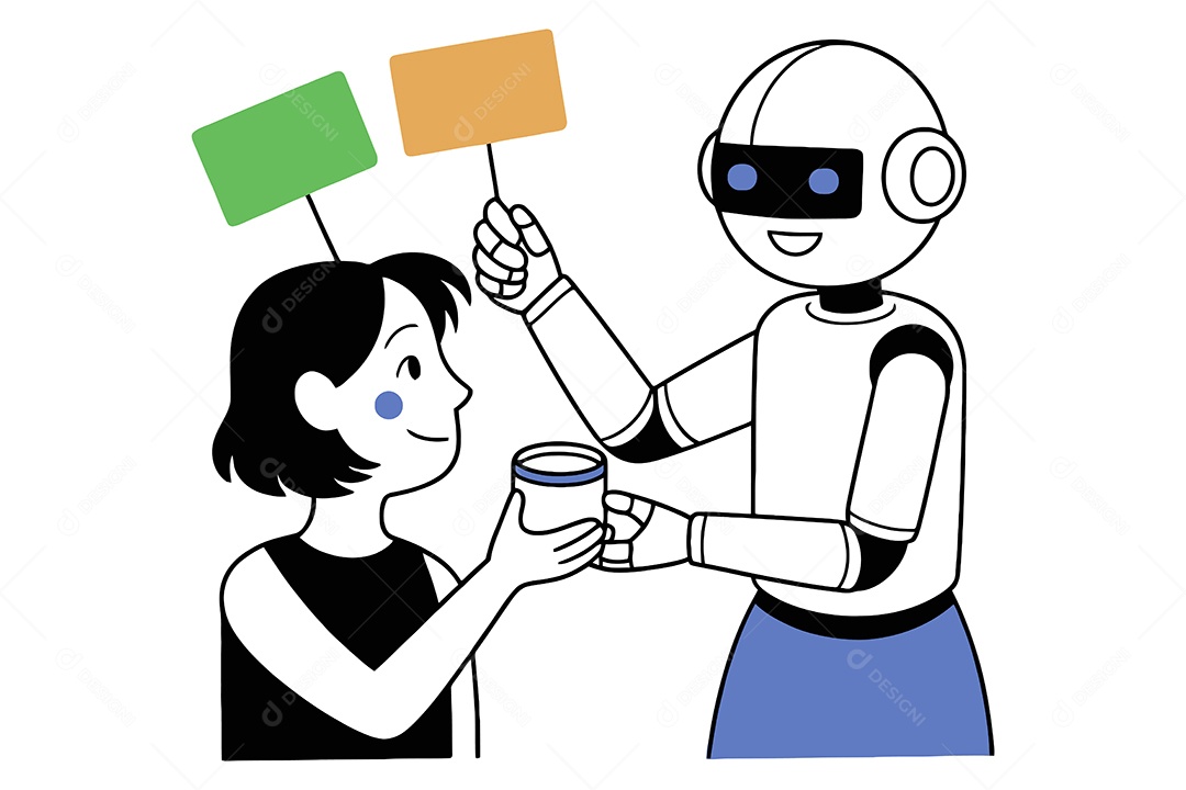 Pessoa e um Robô Ilustração Vetor EPS + AI