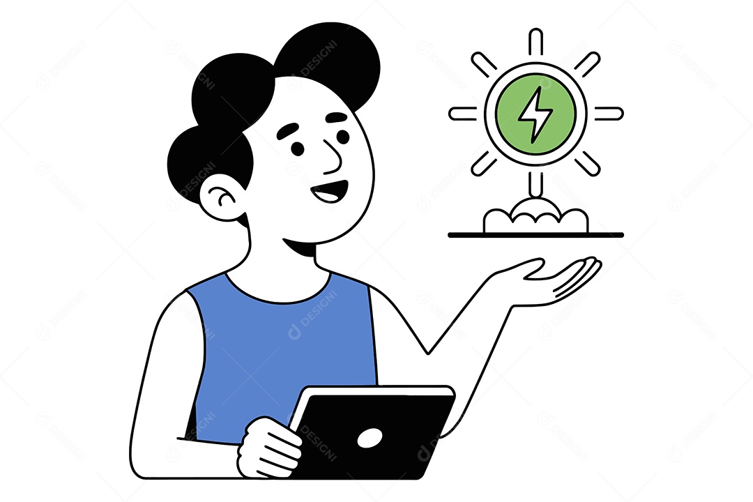 Homem Olhando para um Ícone de Energia Ilustração Vetor EPS + AI