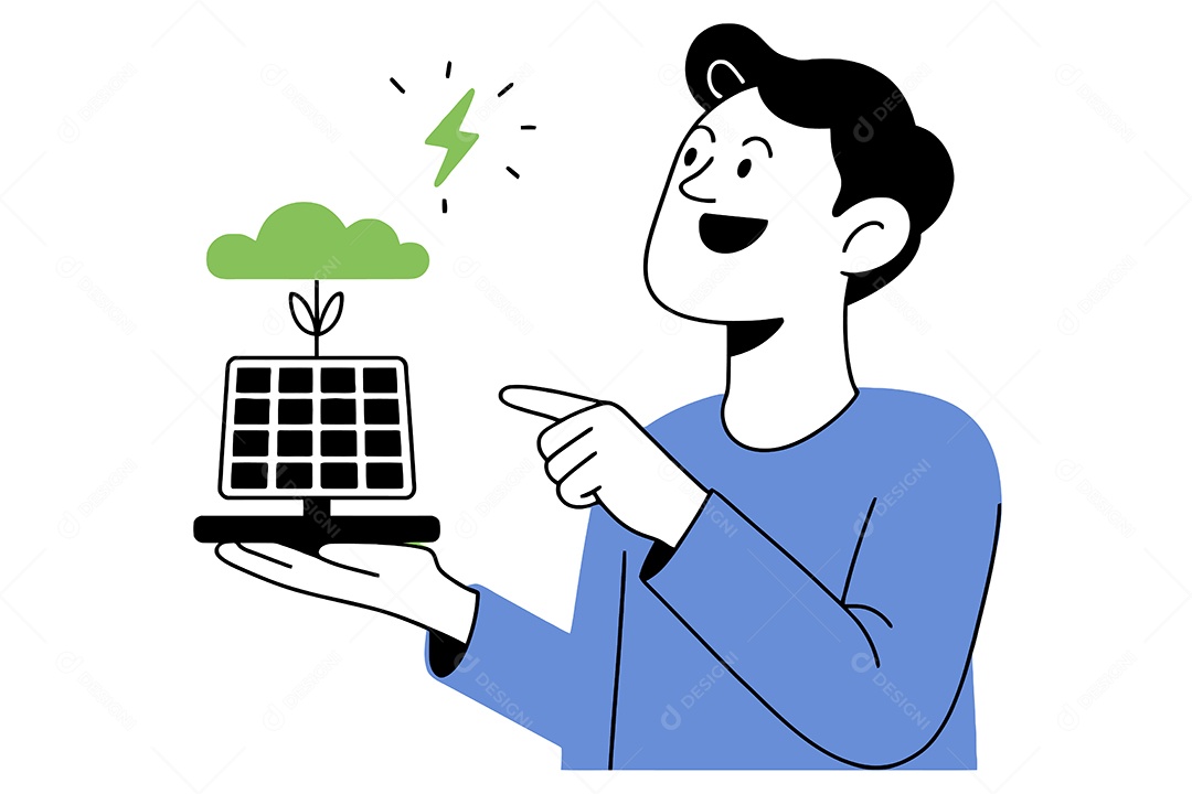 Homem Segurando Energia Solar Ilustração Vetor EPS + AI