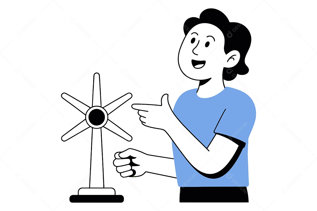 Mulher Apontando para um Moinho de Vento Ilustração Vetor EPS + AI