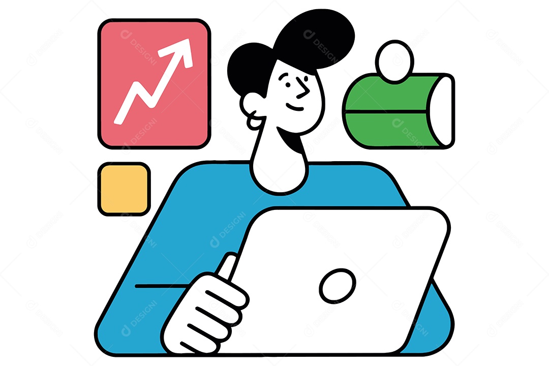 Personagem Mexendo no Computador Ilustração Vetor EPS + AI