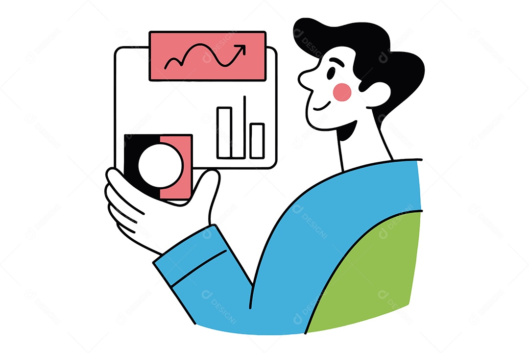 Homem Olhando Gráfico Ilustração Vetor EPS + AI