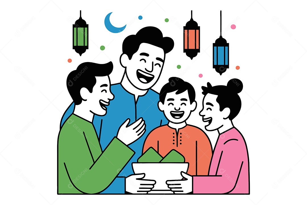 Família Celebrando Ramadã Ilustração Vetor EPS + AI