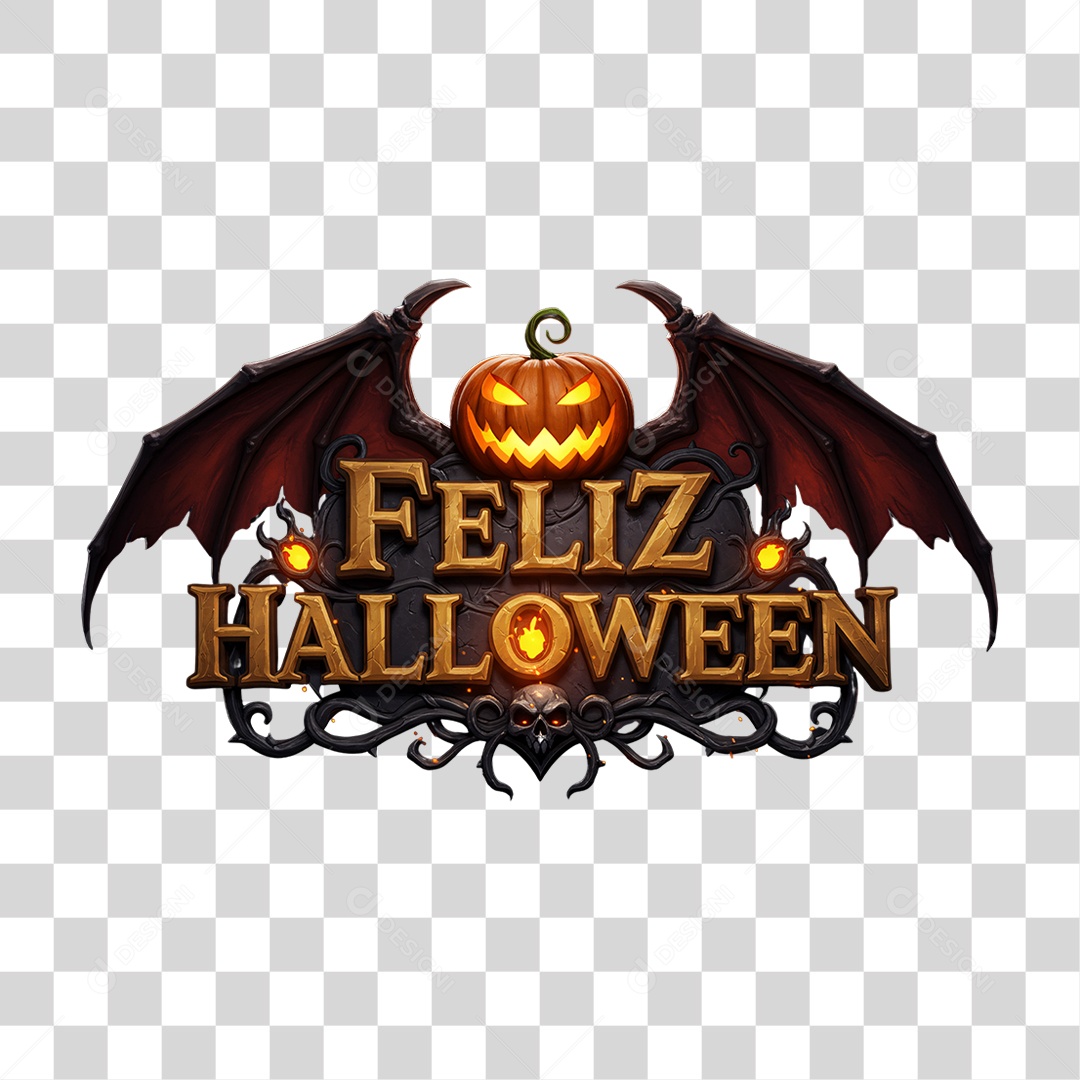 Selo 3D Feliz Halloween PNG Transparente
