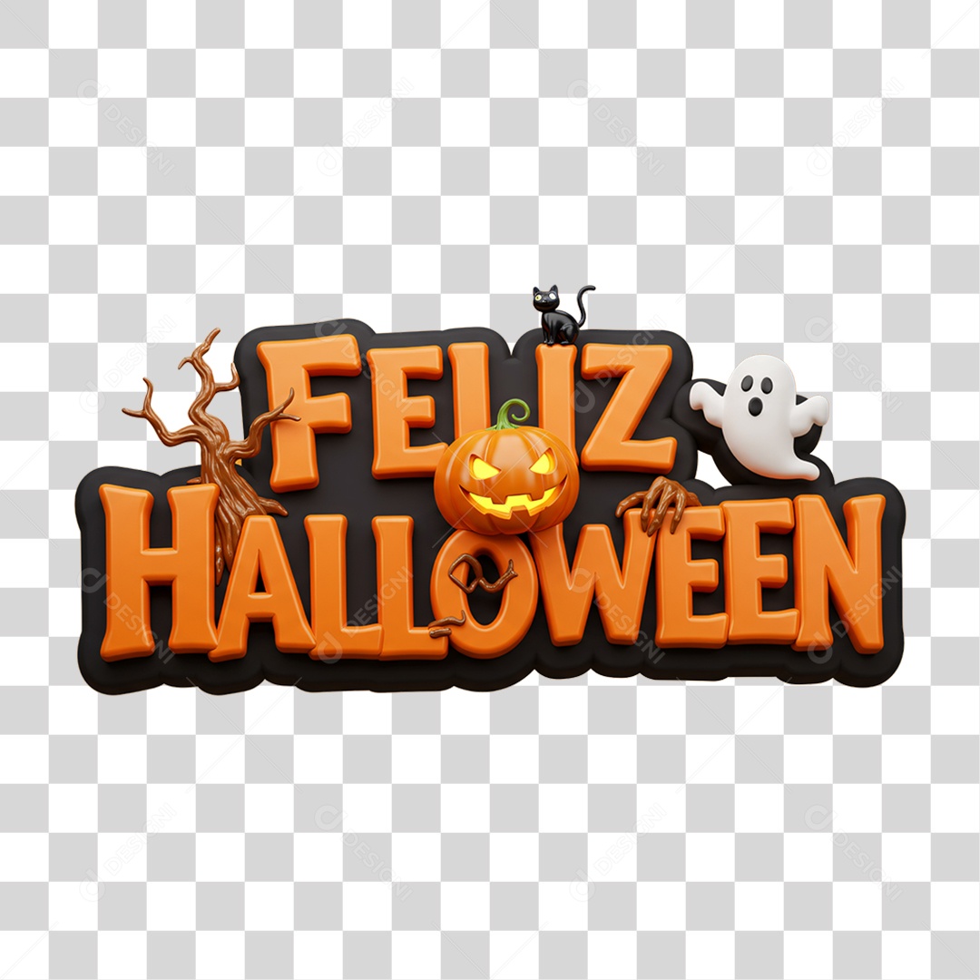 Selo 3D Feliz Halloween PNG Transparente