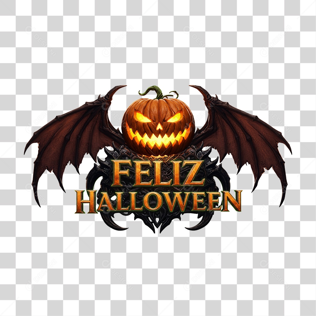 Selo 3D Feliz Halloween PNG Transparente