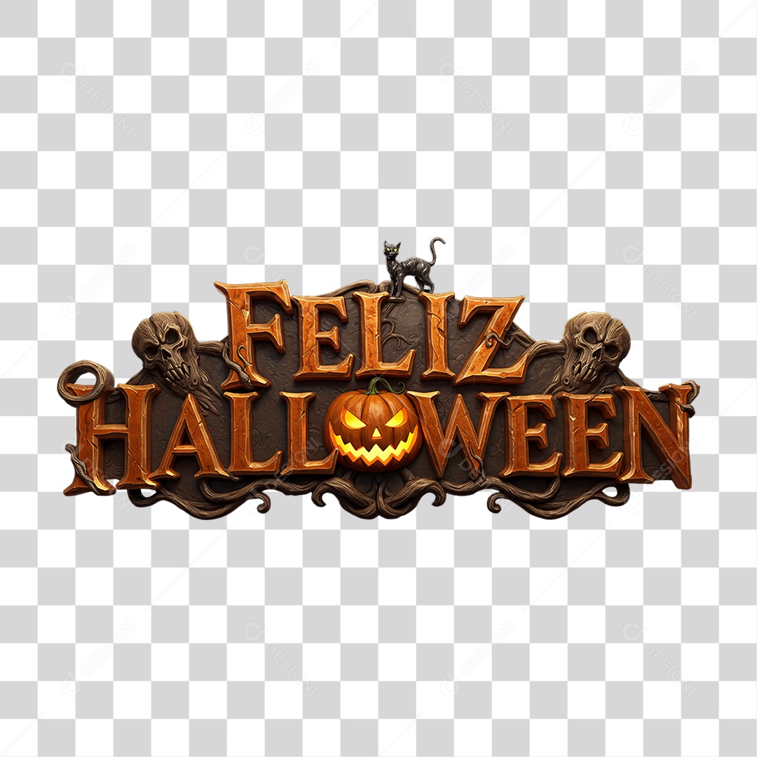 Selo 3D Feliz Halloween PNG Transparente
