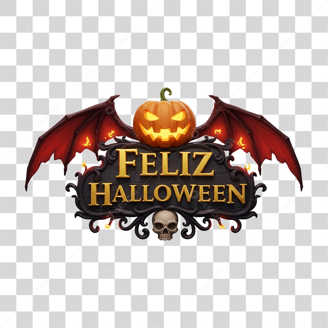 Selo 3D Feliz Halloween PNG Transparente