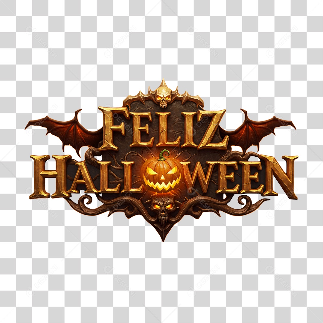 Selo 3D Feliz Halloween PNG Transparente