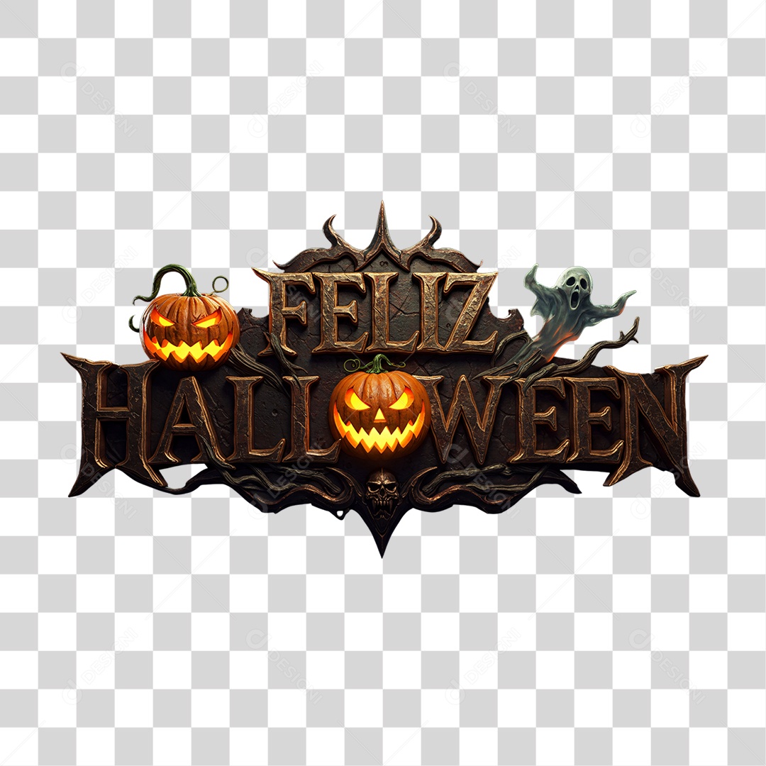 Selo 3D Feliz Halloween PNG Transparente