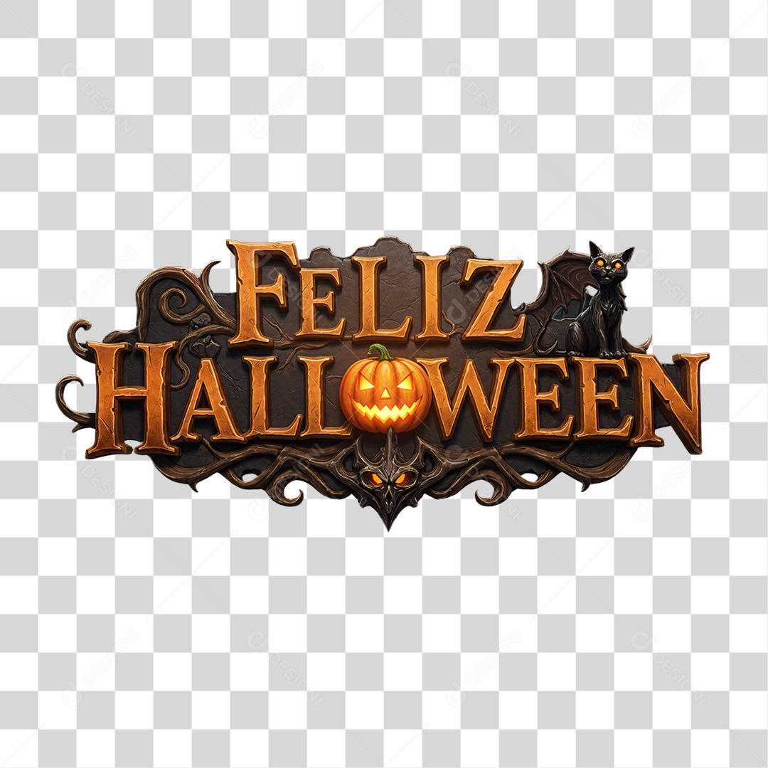 Selo 3D Feliz Halloween PNG Transparente