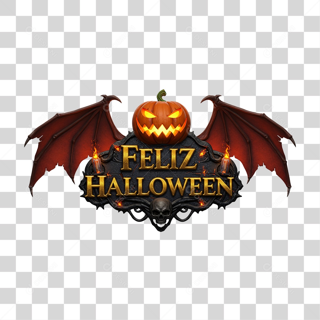 Selo 3D Feliz Halloween PNG Transparente