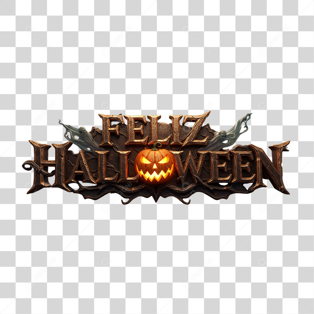 Selo 3D Feliz Halloween PNG Transparente