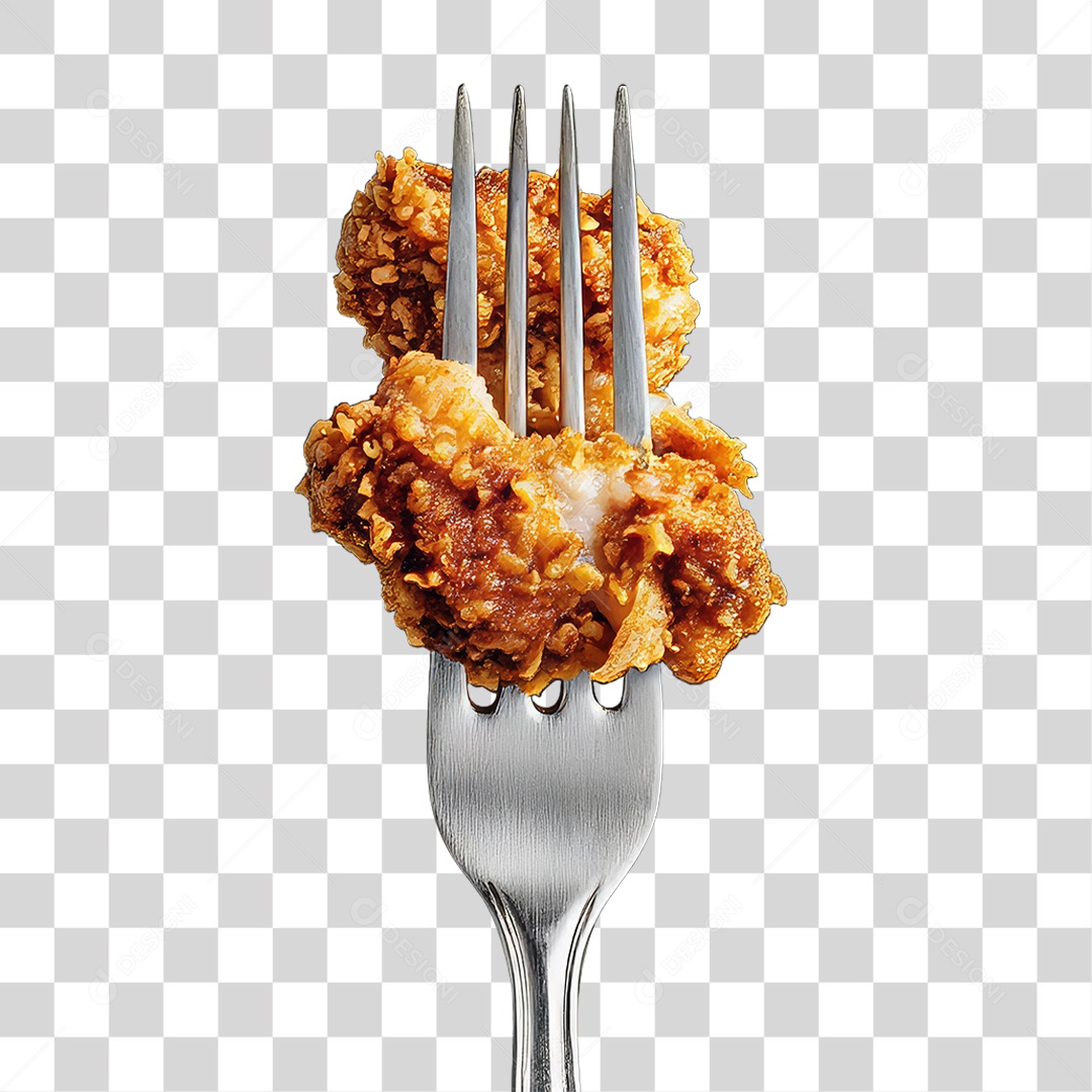 Garfo com Frango Frito PNG Transparente