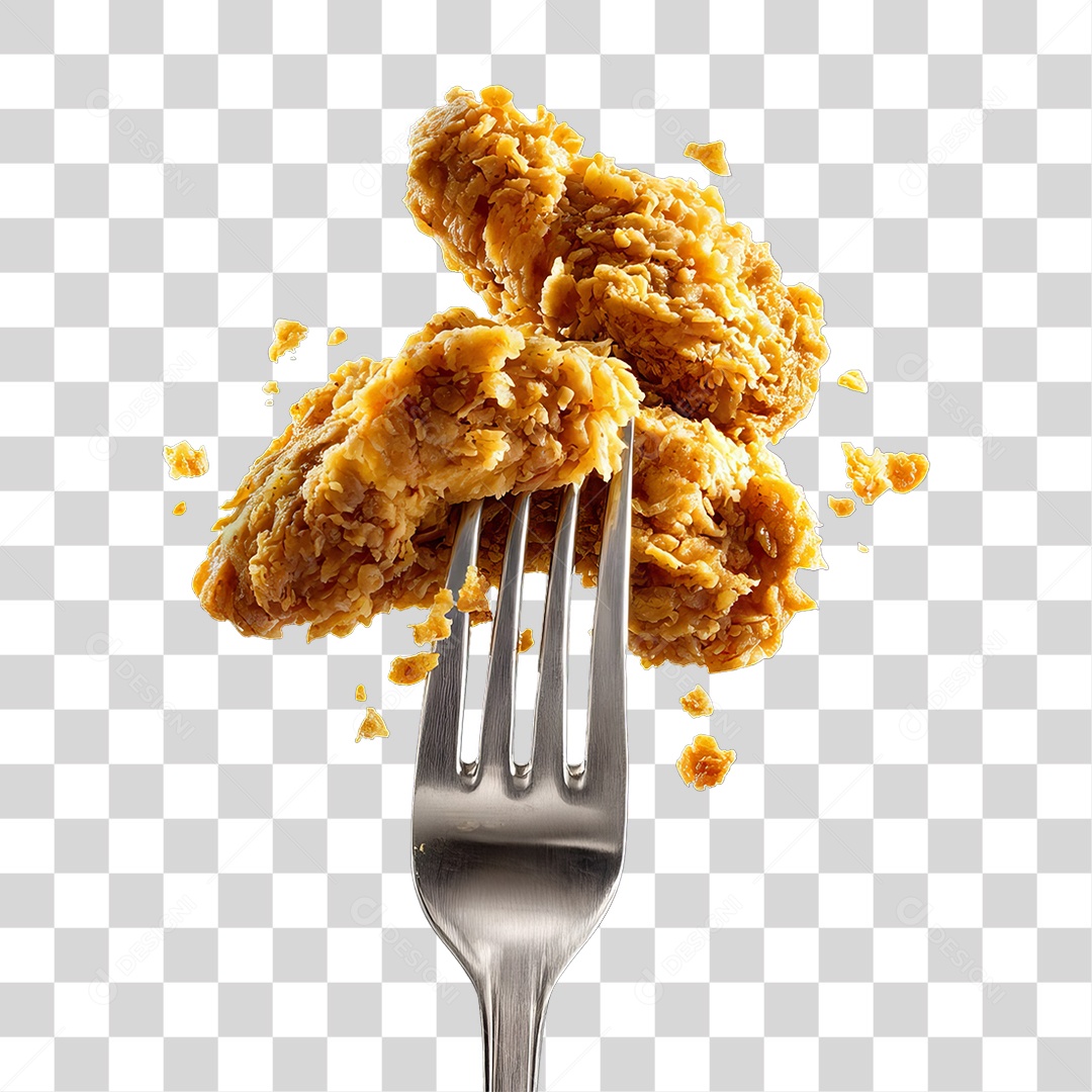 Garfo com Frango Frito PNG Transparente