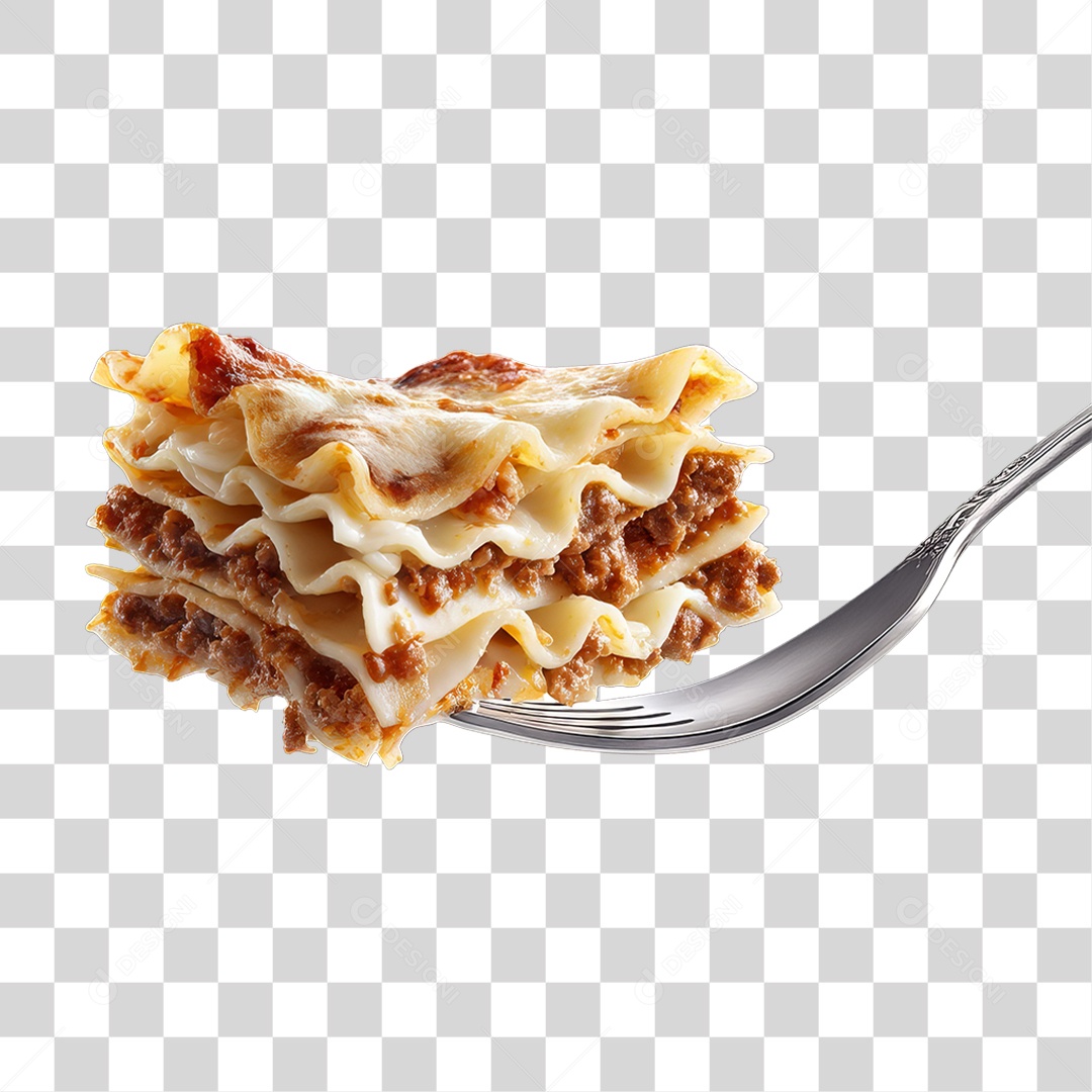 Garfo com Pedaço de Lasanha PNG Transparente