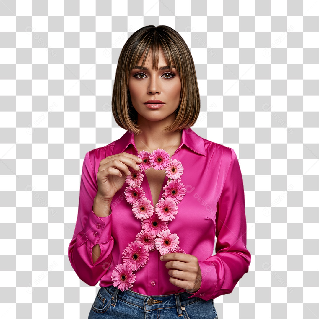 Mulher de Rosa Outubro Rosa Mês de Conscientização PNG Transparente