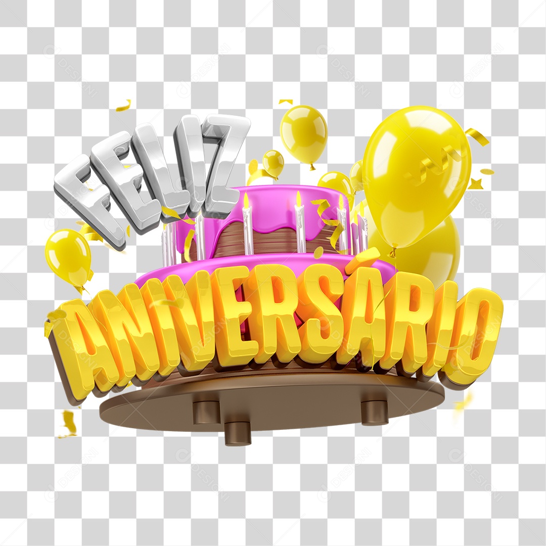 Selo 3D Feliz Aniversário PNG Transparente