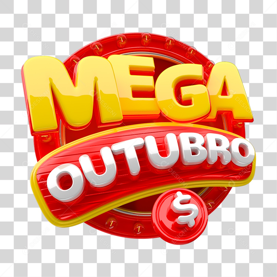 Selo 3D Mega Outubro PNG Transparente