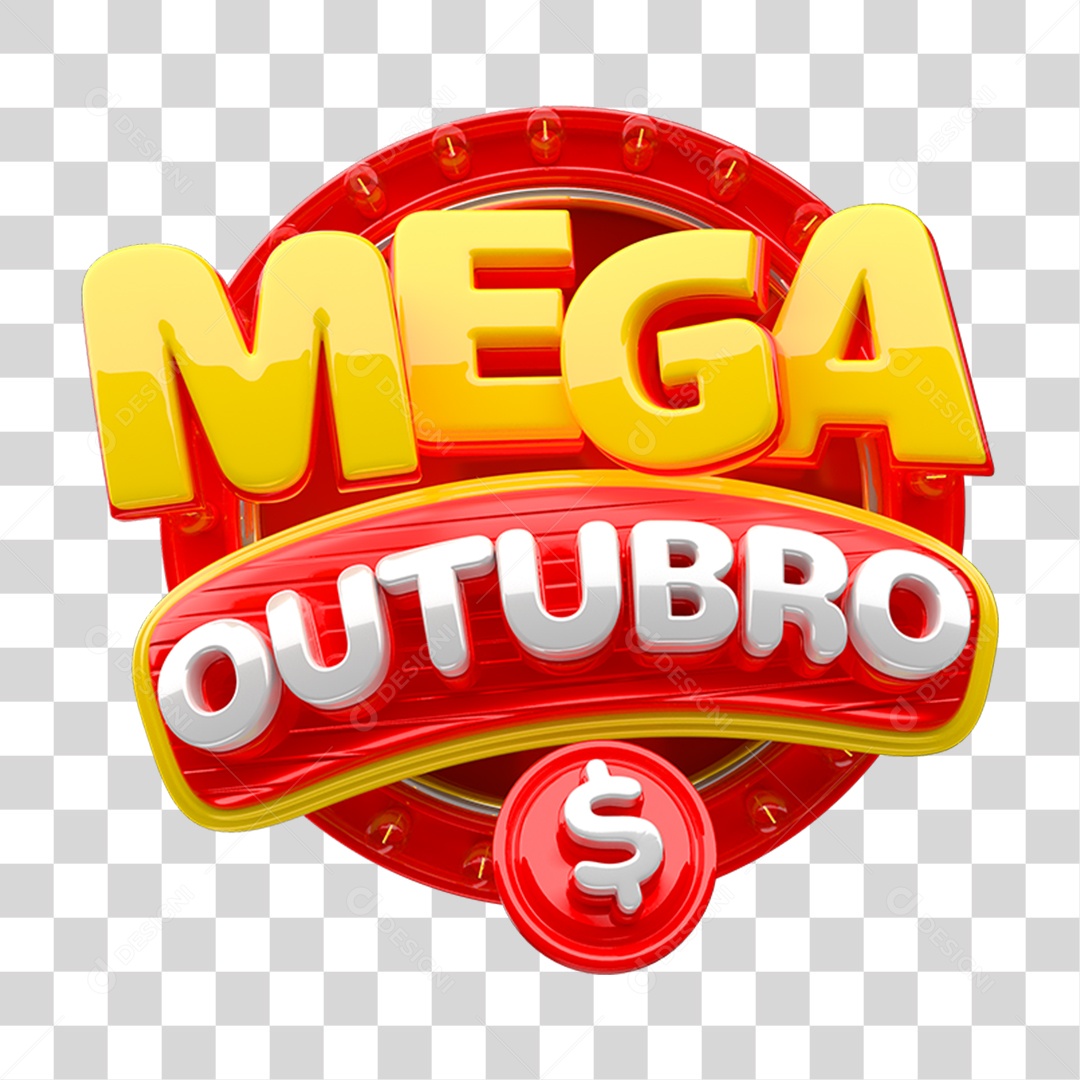 Selo 3D Mega Outubro PNG Transparente