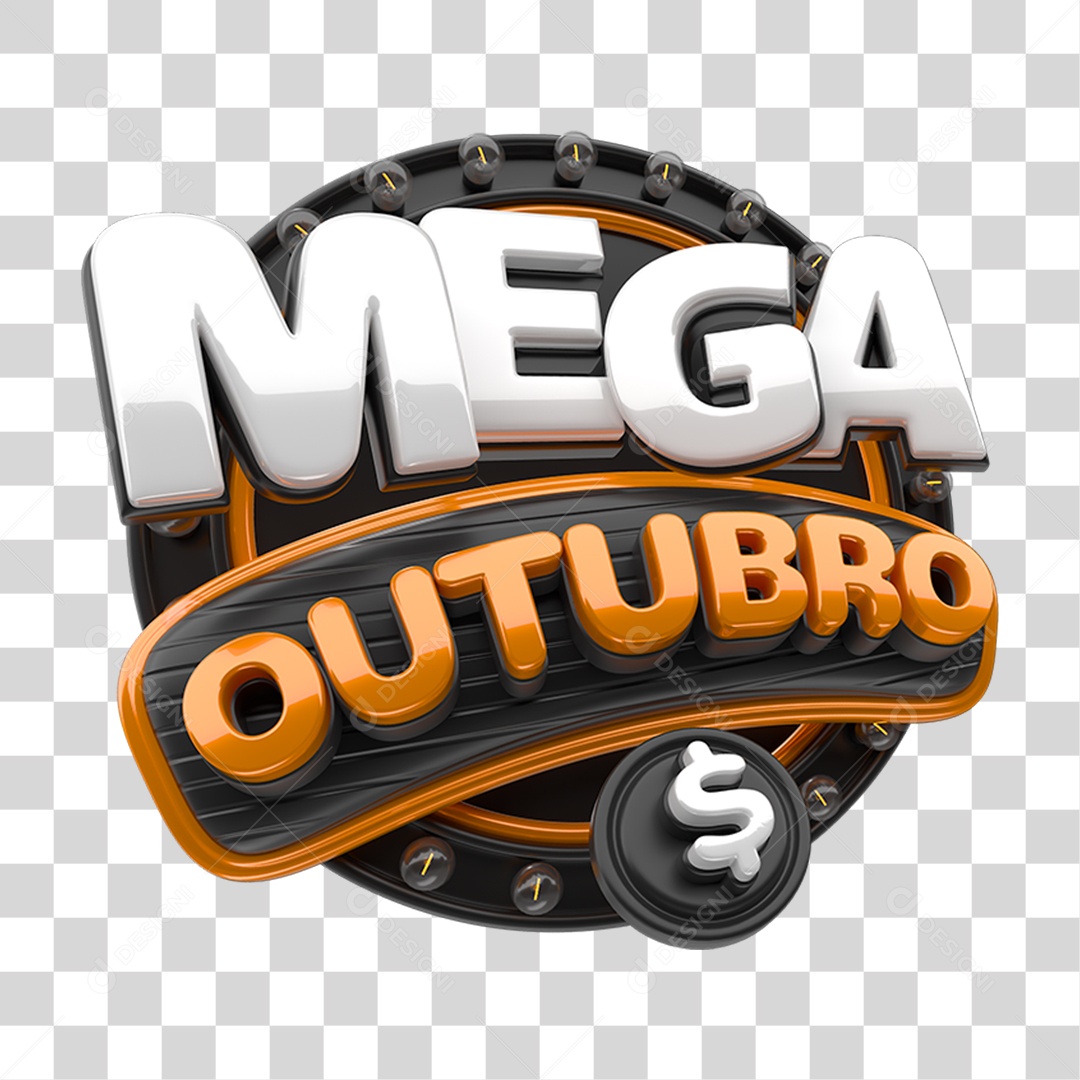 Selo 3D Mega Outubro PNG Transparente