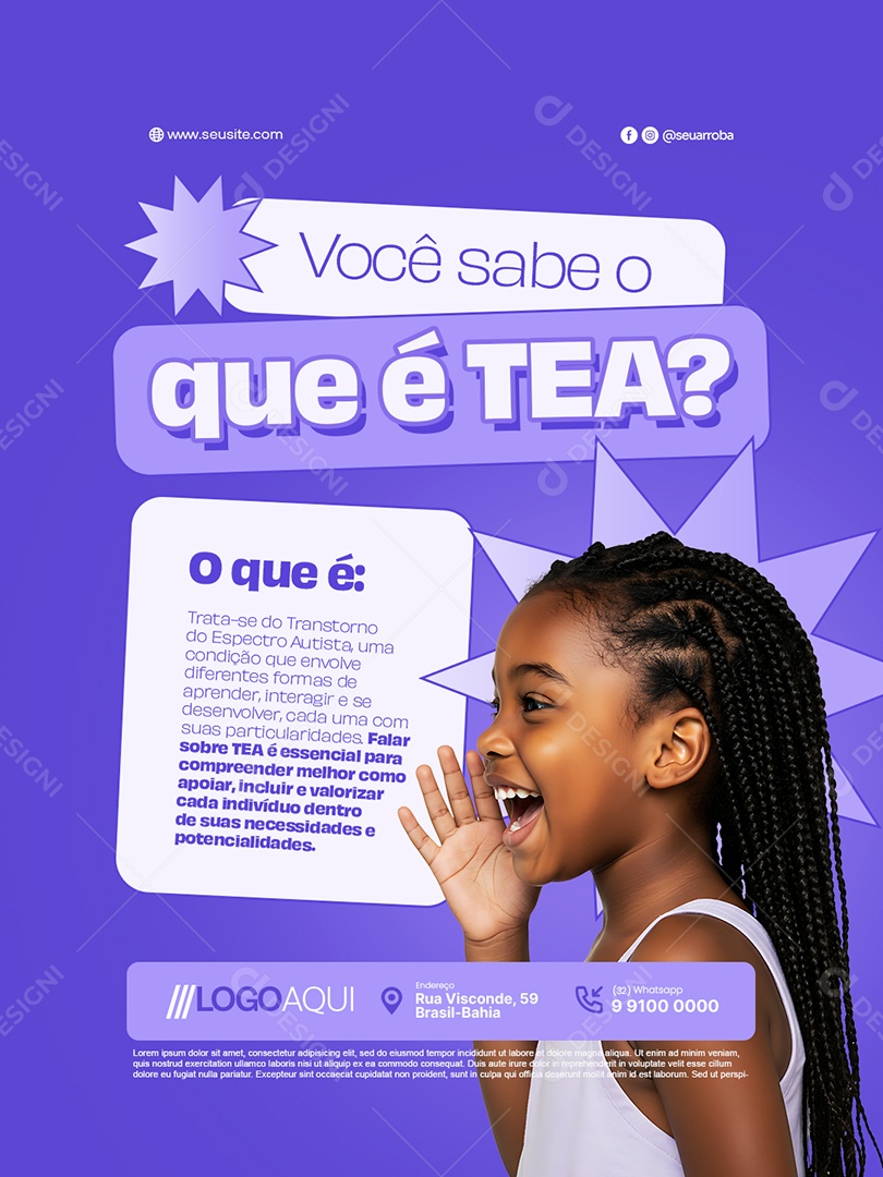 Psicopedagogia Você Sabe o Que é TEA Social Media PSD Editável
