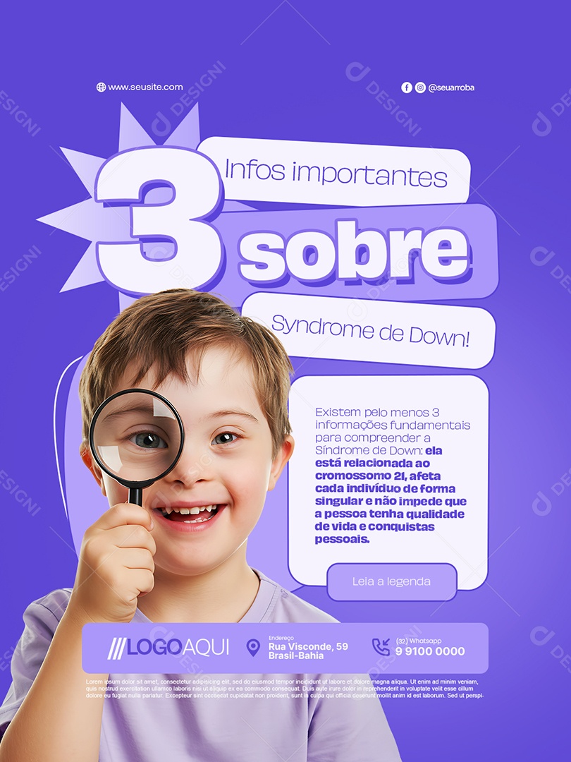 Psicopedagogia Três Infos Importantes Sobre Syndrome de Down Social Media PSD Editável