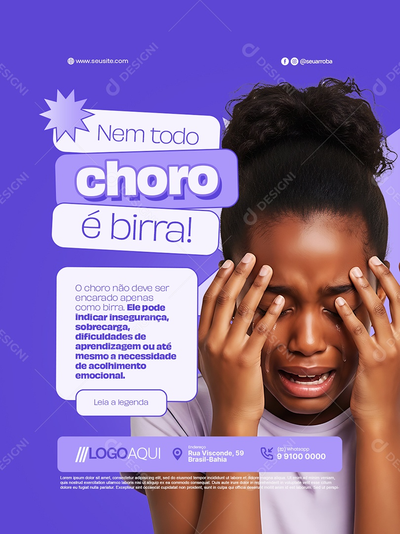 Psicopedagogia Nem Todo Choro é Birra Social Media PSD Editável