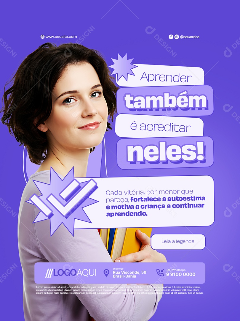 Psicopedagogia Aprender Também é Acreditar Neles Social Media PSD Editável