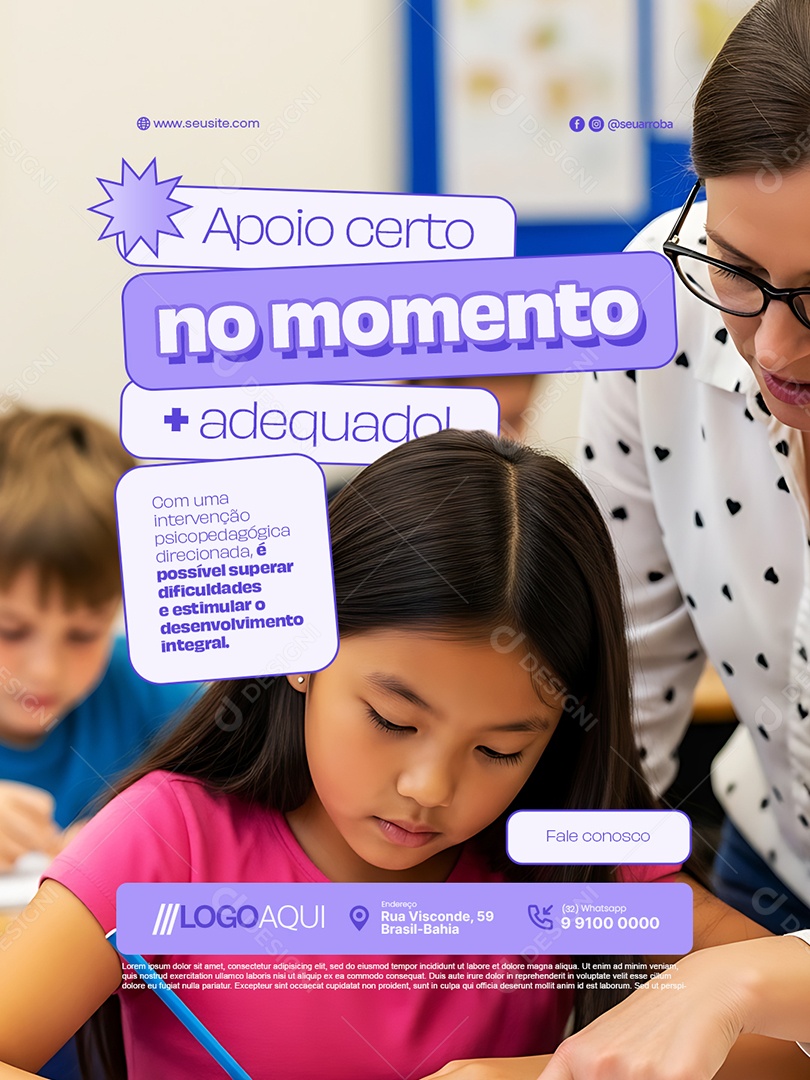 Psicopedagogia Apoio Certo no Momento Adequado Social Media PSD Editável