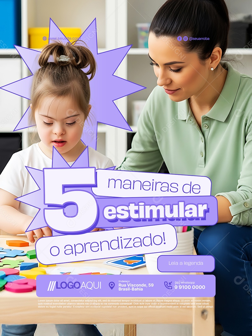 Psicopedagogia Cinco Maneiras de Estimular o Aprendizado Social Media PSD Editável
