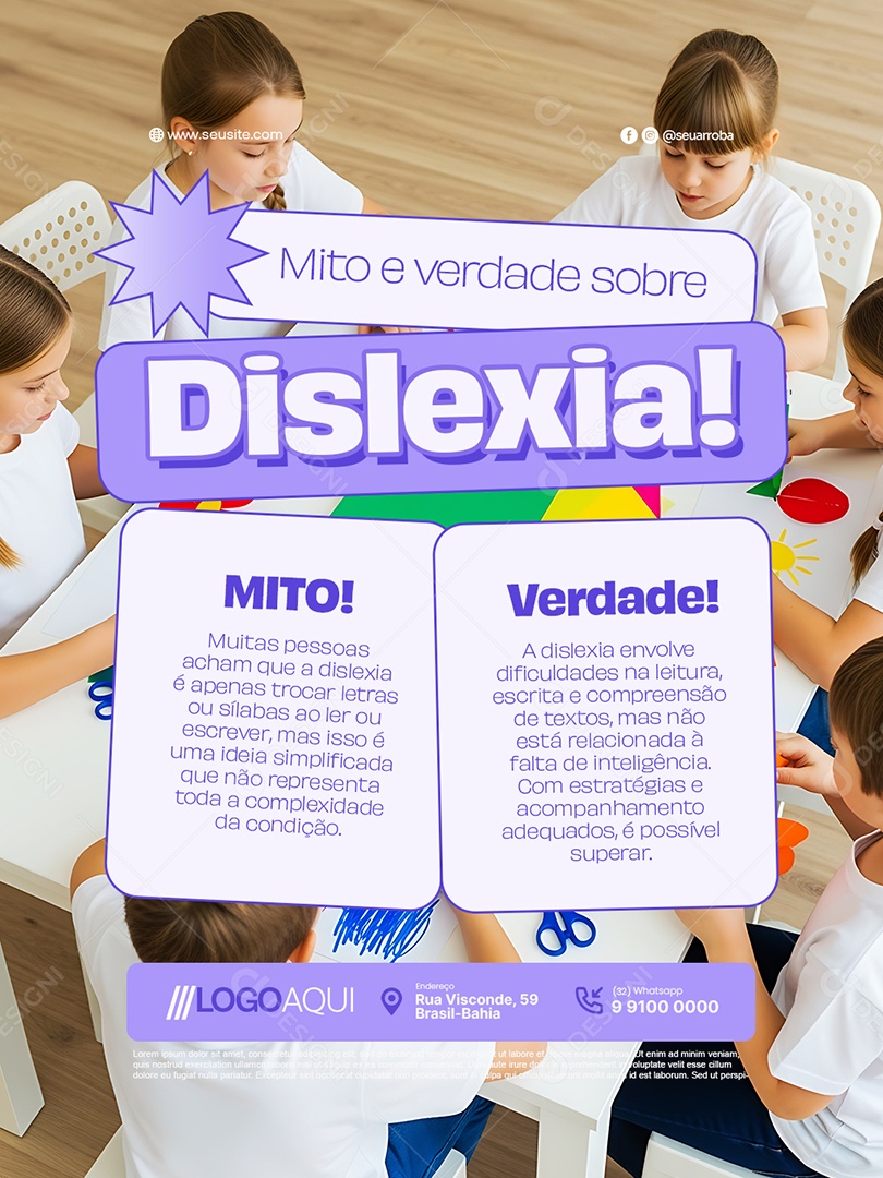 Psicopedagogia Mito e Verdade Sobre Dislexia Social Media PSD Editável