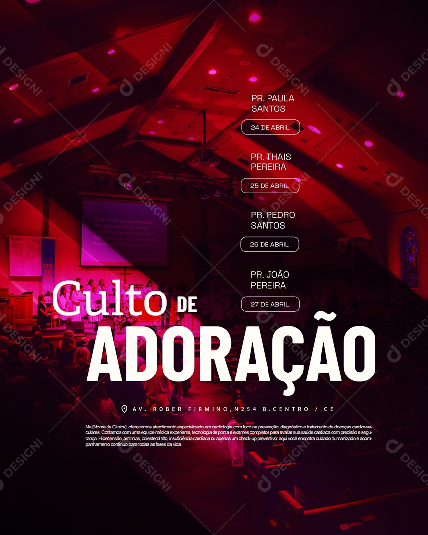 Flyer Gospel Culto de Adoração Social Media PSD Editável