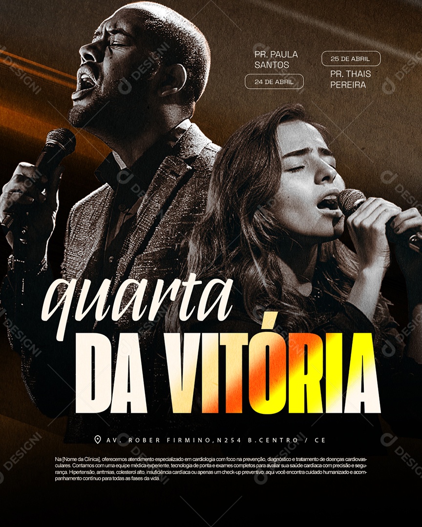 Flyer Gospel Quarta da Vitória Social Media PSD Editável