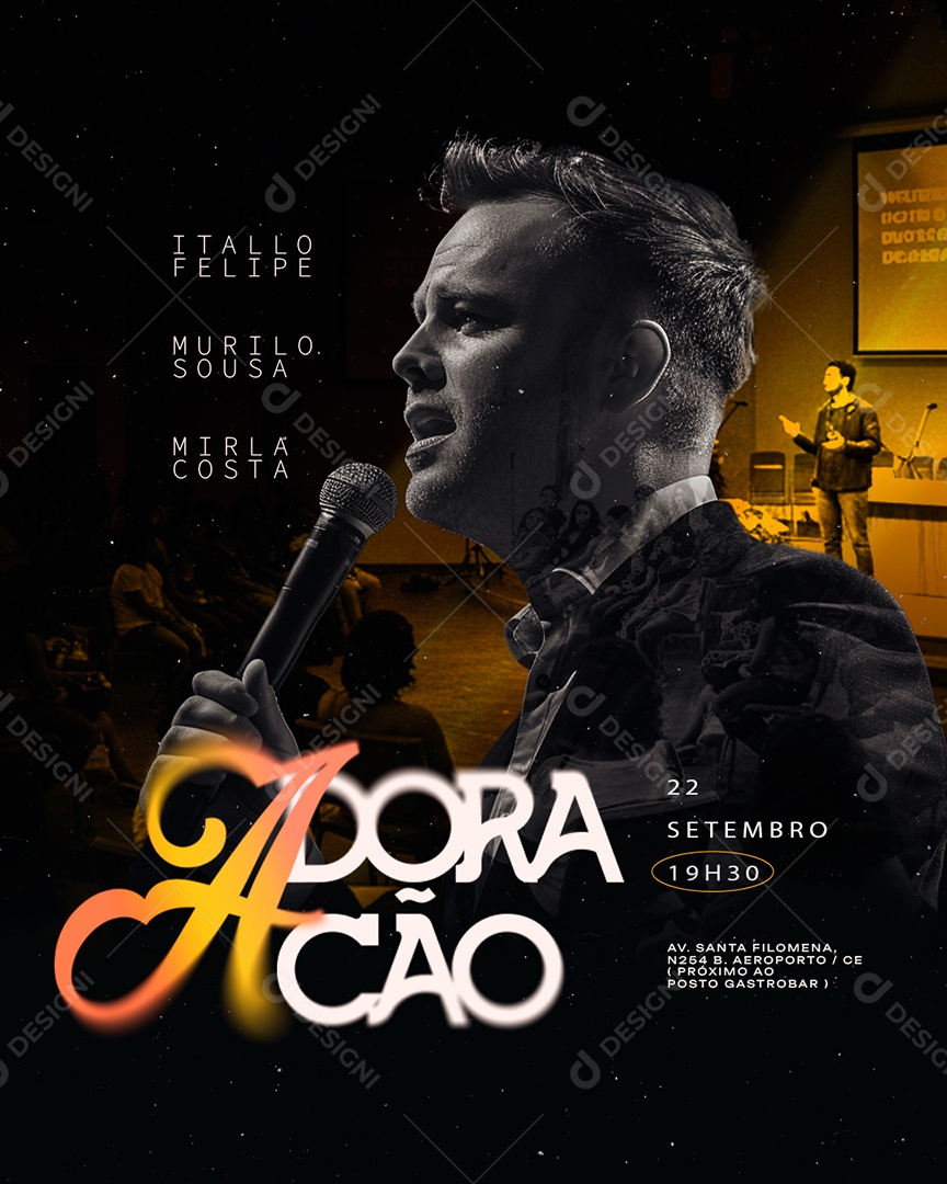 Flyer Gospel Culto de Adoração Social Media PSD Editável