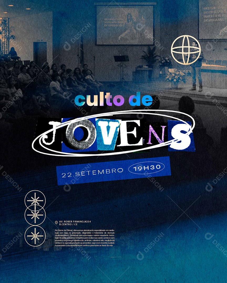 Flyer Gospel Culto de Jovens Social Media PSD Editável