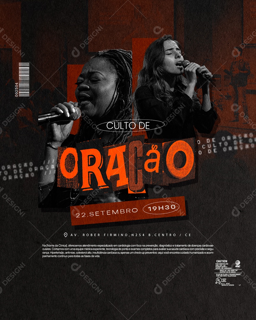 Flyer Gospel Culto de Oração Social Media PSD Editável