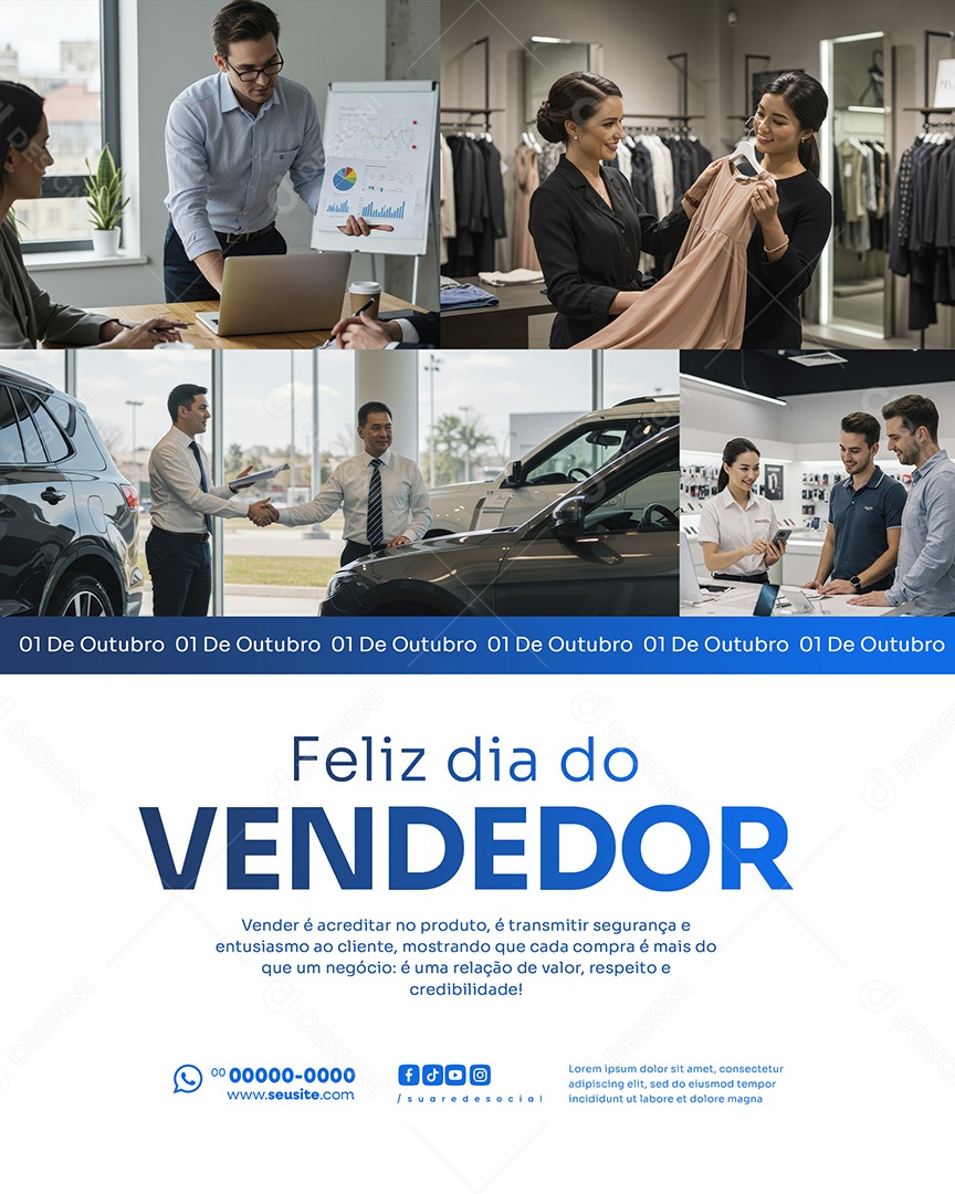 Feliz Dia Do Vendedor 01 de Outubro Social Media PSD Editável