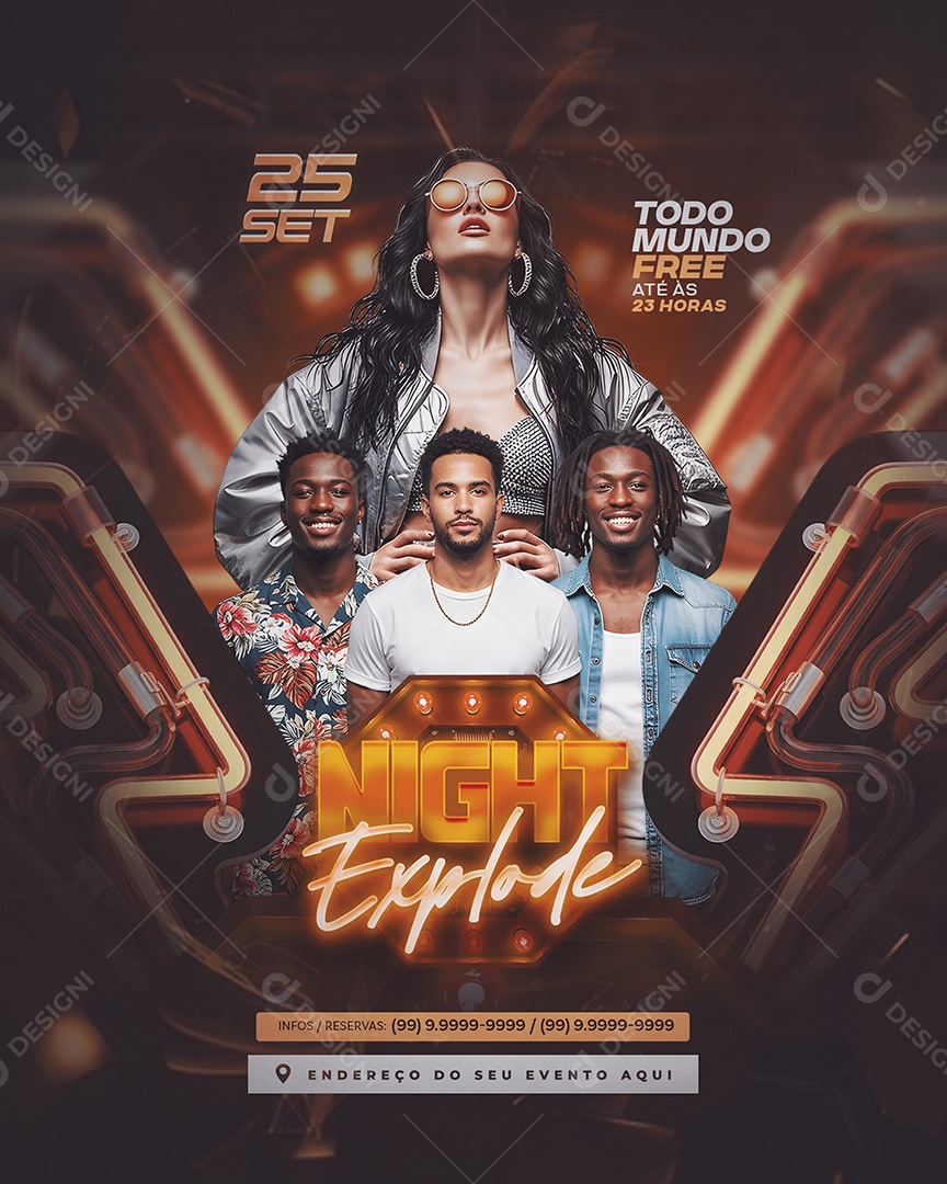 Flyer Night Explode Feed Social Media PSD Editável
