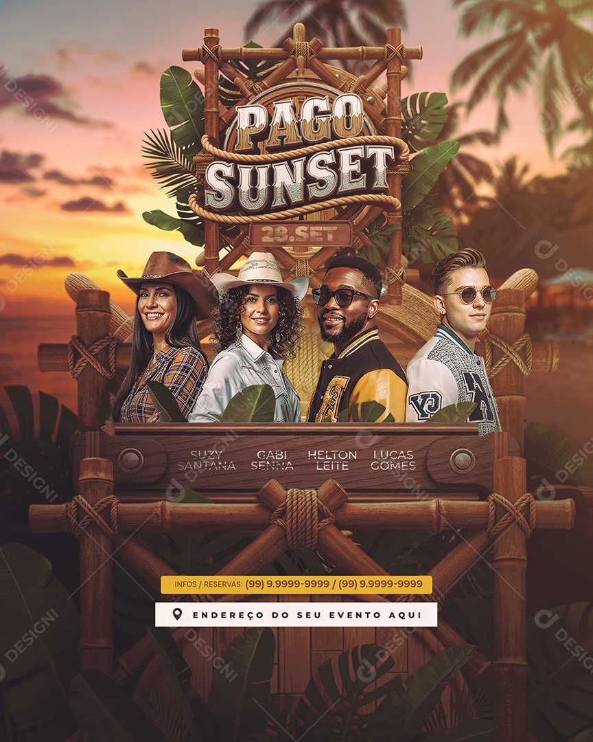 Flyer Pago Sunset Feed Social Media PSD Editável