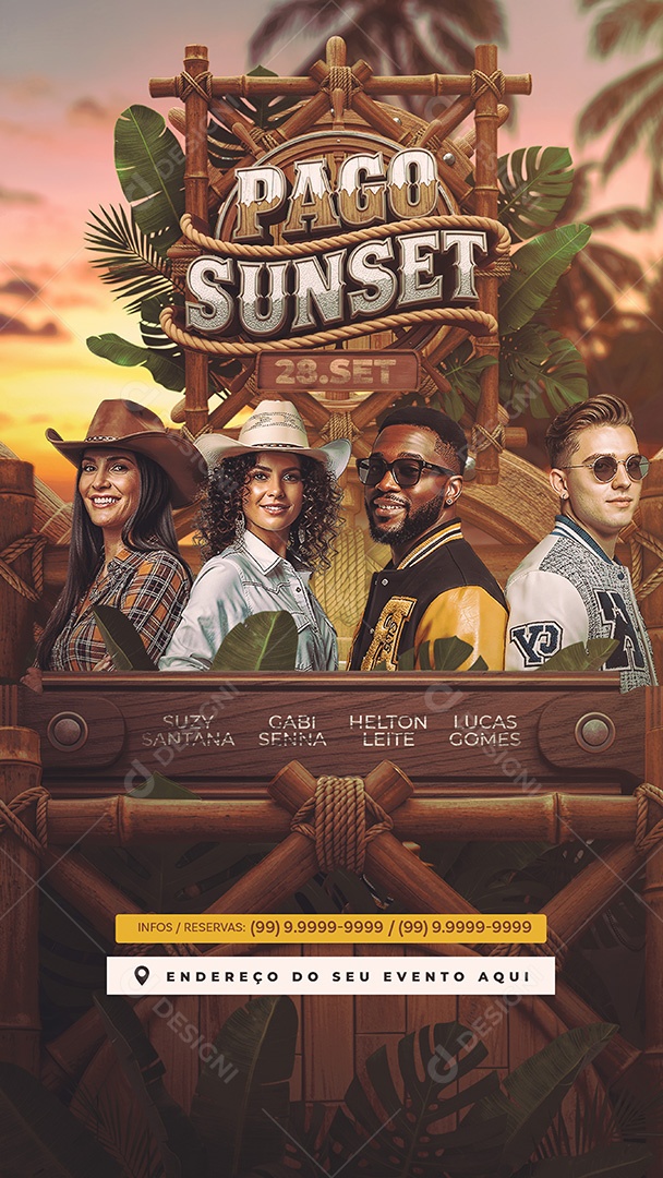 Flyer Pago Sunset Story Social Media PSD Editável