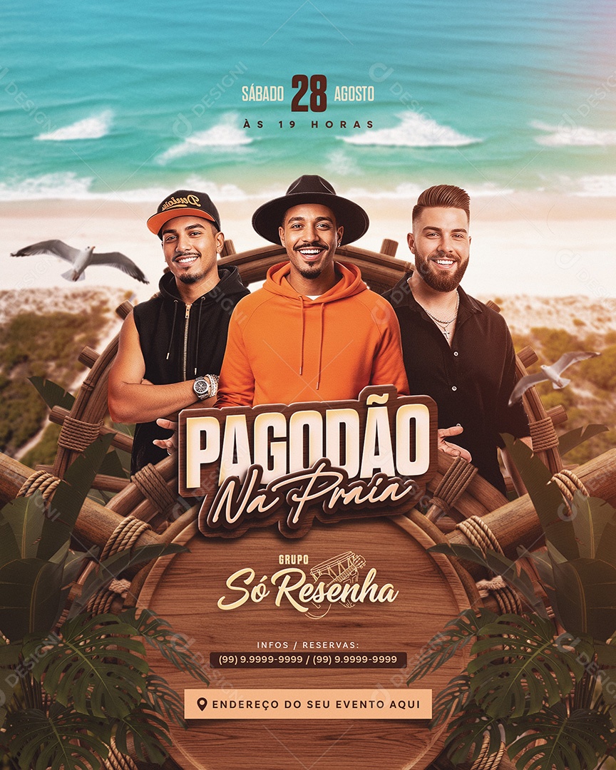 Flyer Pagode na Praia Feed Social Media PSD Editável
